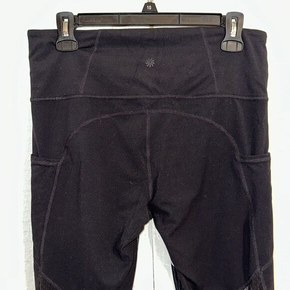 Athleta L 24” Black Ivory Floral Mesh Cropped Workout Leggings with Pockets - Picture 7 of 15